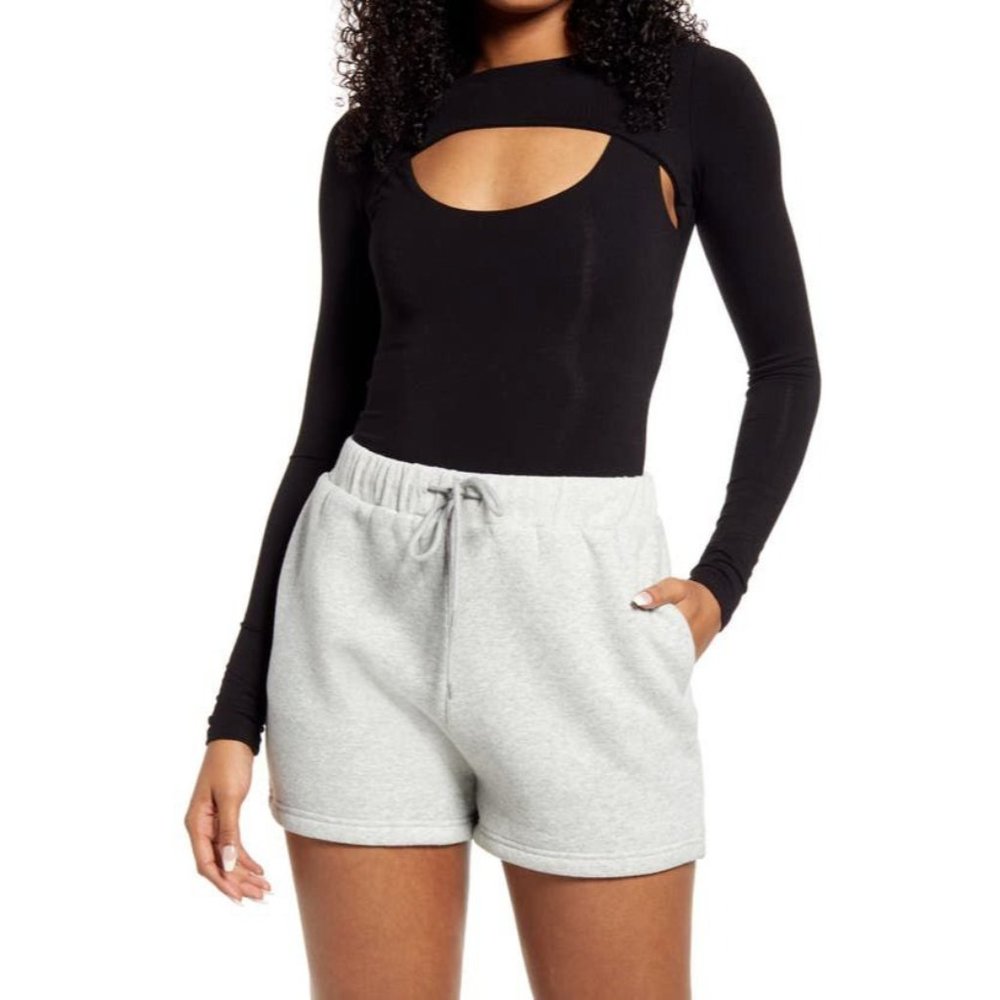 NAKED WARDROBE Front Cutout Black Long Sleeve Top Size XL